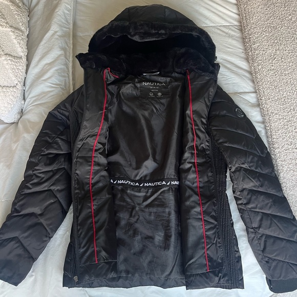 Nautica black winter coat w/ removable hood. Size M. I am 5'2" for reference :) - Picture 2 of 3